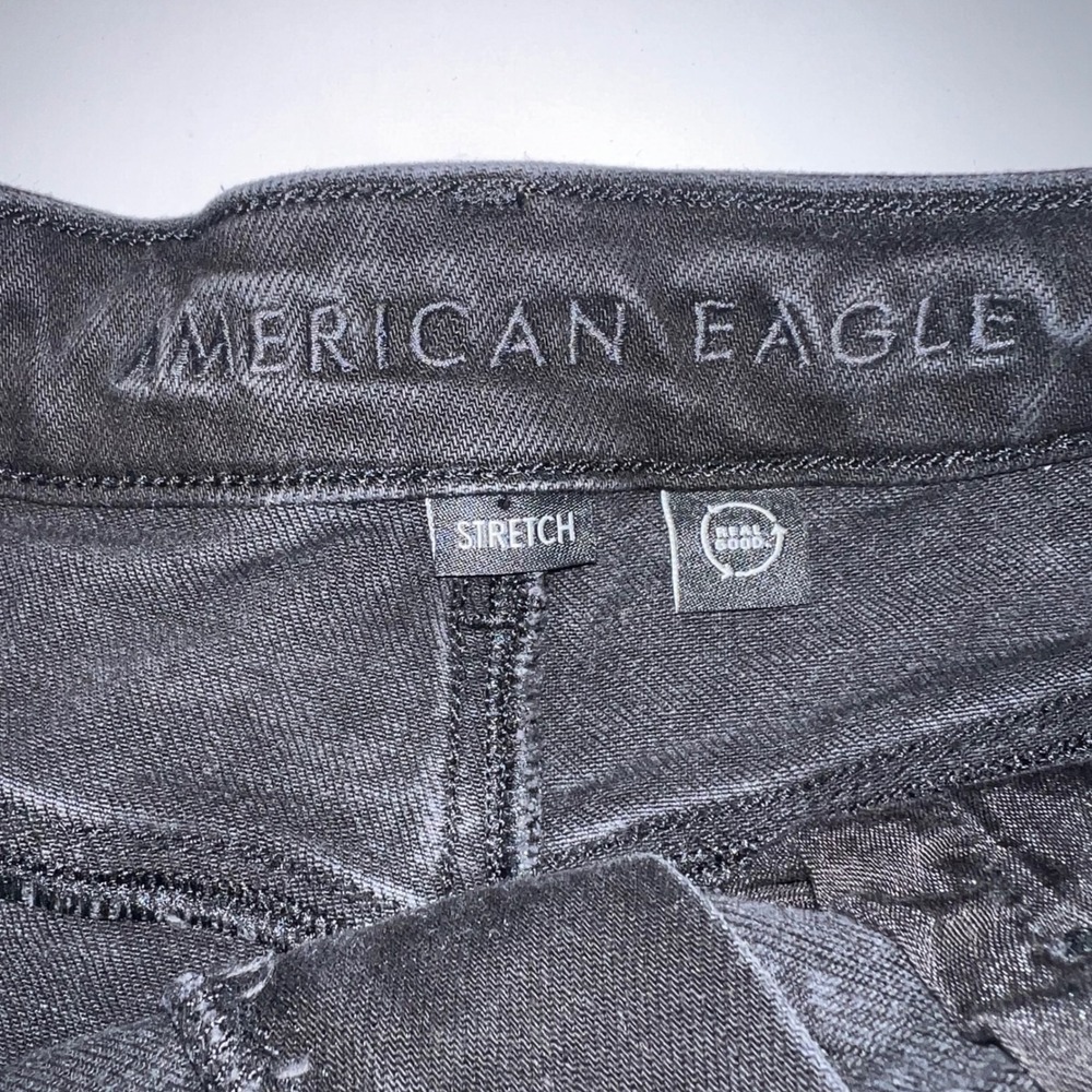 American Eagle Mom Shorts Women 2 Black Excellent High Waisted Raw Hem Stretch - Picture 4 of 10